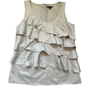 Dressy Ruffled Sleeveless Blouse Womens M Beige Party Holiday New Years Office